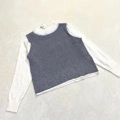 未使用 earth music&ecology 千鳥柄 ハイネック ニットM