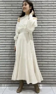 【MERCURYDUO】異素材ドッキング フレアニット ワンピース S