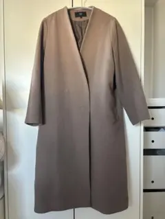 SHIPS ブラウン ノーカラーロングコート S