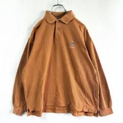 【POLO】ベアプリント ヴィンテージ 長袖 ポロシャツ ブラウン 鹿の子 Mのサムネイル
