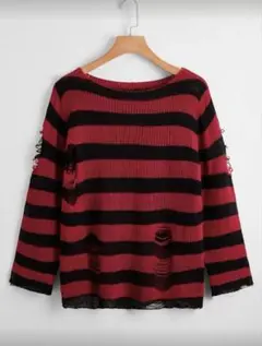 SHEIN 赤黒ストライプ 長袖セーター EU 40/42
