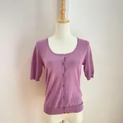 UNIQLO ユニクロ　半袖ニットカーディガン（M）パープル系　コットン混　開閉