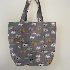 ハンドメイド トートバッグ 猫柄 グレー