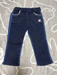 ホットビスケッツ　パンツ デニム　インディゴ 90 レース　刺繍　うさぎ