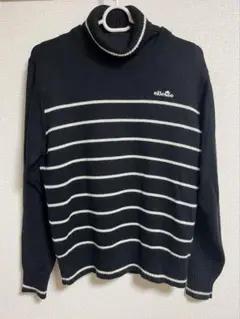 【美品】ellesse タートルネック セーター M 黒 ゴルフウェア ニット