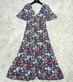 ZARA　花柄　Aライン　半袖　ロングワンピース　レーヨン　ザラ