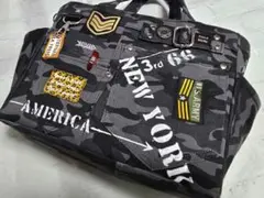 デニムリメイクトートバッグ グレーカモフラ お洒落カジュアル