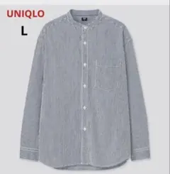 UNIQLOヒッコリーオーバーサイズスタンドカラーシャツ L
