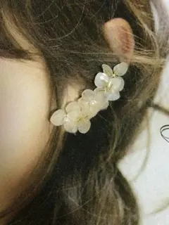 あじさいイヤーカフ＆ピアスセット✱White_gold