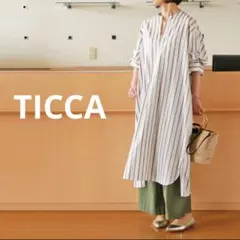 【極美品✨️】TICCA リボンスリーブストライプワンピース オレンジ Fのサムネイル
