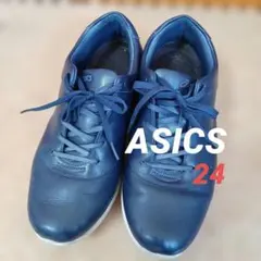 ASICS アシックスネイビースニーカーウォーキング革幅広