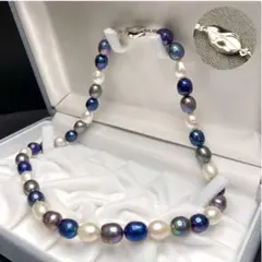 希少✨美品✨本真珠 パール マルチカラー ネックレス 〜9.1mm SILVER