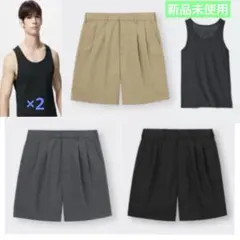 新品 GU タックワイドハーフパンツ ユニクロ エアリズム リブタンクトップXLのサムネイル