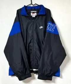 90s NIKE ナイキ ナイロンジャケット 銀タグ 刺繍ロゴ 2XL 青/黒