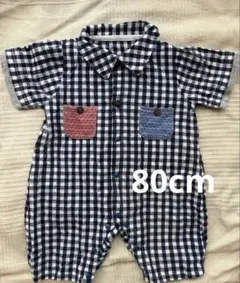 80cmロンパース　バイク　ギンガムチェック　紺色