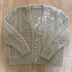 レース編みカーキニットカーディガン