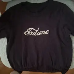 ダークブラウン 刺繍入り セーター 半袖