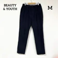 BEAUTY & YOUTH 黒 タック入りスラックスパンツ ウエストゴム