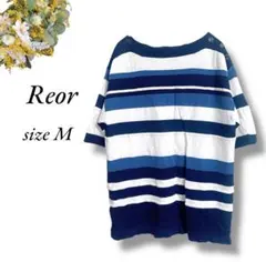Reor 半袖サマーニット M ボーダー ネイビー 青 白 伸縮性 薄手4712