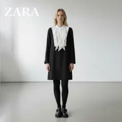 ZARA 新品 フリル ひざ丈 ワンピース Aライン M