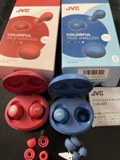 JVC HA-A5T ワイヤレスイヤホン レッド ブルー 2台セットジャンク品のサムネイル