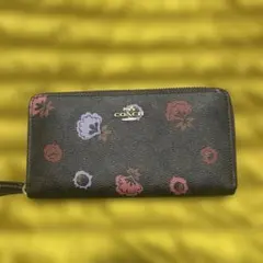 COACH コーチ シグネチャー花柄 長財布 ダークブラウン