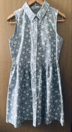 【夏ワンピ】【AS KNOW AS PINKY】 花柄シャツワンピ 水色 綿