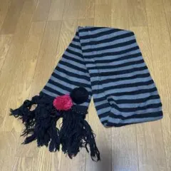 ボーダー柄 マフラー ポンポン付き フリンジ