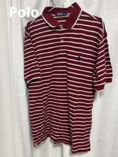 Polo 100%コットン Mサイズ ポロシャツ 赤白ストライプ