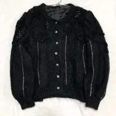 【アトリエハム】ニットカーディガン ラインストーン フルボタン 肩パッド有 F