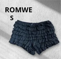 ROMWE フリルショートパンツ　インナーパンツ　S 黒　リボン