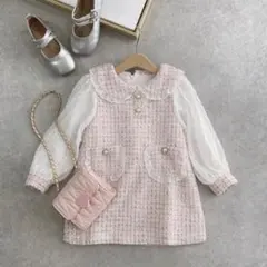 スーツ 女の子 入園　入学 フォーマル ワンピース Aライン 膝丈 長袖 襟付