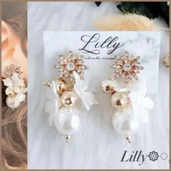 #679大ぶり/パール/花/ゴールド/ビジュー/ハンドメイドピアス イヤリング