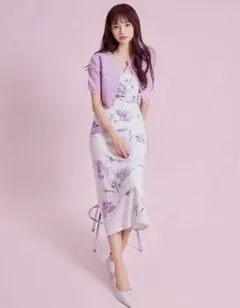 SNIDEL ペイントフラワープリントワンピース&カーディガンセット