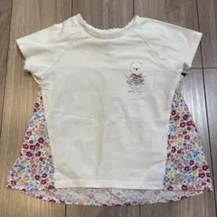 petit main 花柄　Tシャツ　白　うさぎ　110