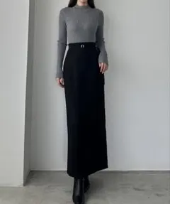 Louere細ベルト付きハイウエストタイトスカート ブラック XL