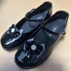 ブラック メリージェーンシューズ リボン付き　21センチ