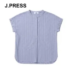 ジェイプレス　高級コットン　バンドカラーカットソー　L サックス　j.press