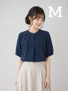 ORIHICA 美ラクる楊柳カットソー　半袖　ネイビー　M お家で洗えるのサムネイル