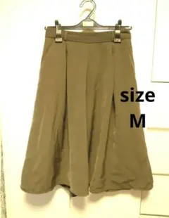 カーキ　七分丈ガウチョパンツ　春夏向け　Ｍ　便利　履きやすい　楽！