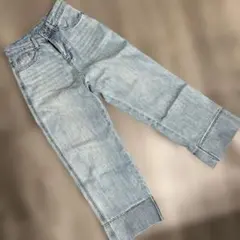【Jeans】ワイドデニム（S）￼ロールアップ風　ライトブルー