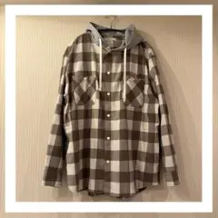 ●チェック柄フード付きシャツ ●茶×白●LL●LOGOSDAYS ●即購入◎