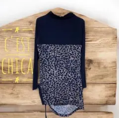 【C'EST CHICA】 ネイビー ハイネック チュニック 長袖　ストレッチ