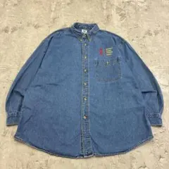00s　Lee　刺繍　ワンポイント　デニムシャツ XL ライトブルー 無地 古着