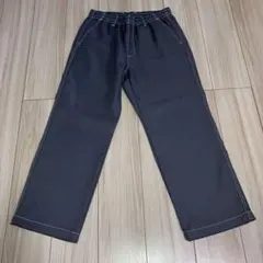 ダークグレー ワイドパンツ ゴムウエスト