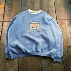古着　90s USA製　スウェット　くすみ系ブルー　XL グランマ刺繍　リンガー