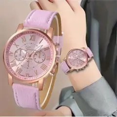 【新品】ピンク クロノグラフデザイン レディース腕時計【稼動品】