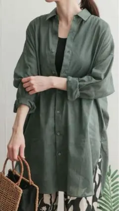 極美品⭐️アーバンリサーチドアーズ ラミーコットンビッグシャツ　深緑　リネン