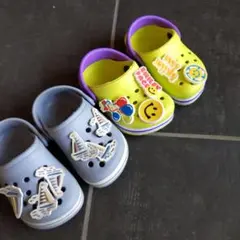 ベビーサンダル ブルーグレー・イエロー×パープル　13cm 2点売り