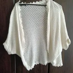 アイボリー レース編み カーディガン 半袖　羽織り